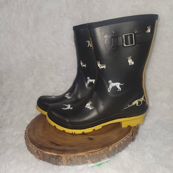 Joules Shoes - NWOB Joules Women's Molly Welly Boot Black Size 11 Dog Pattern